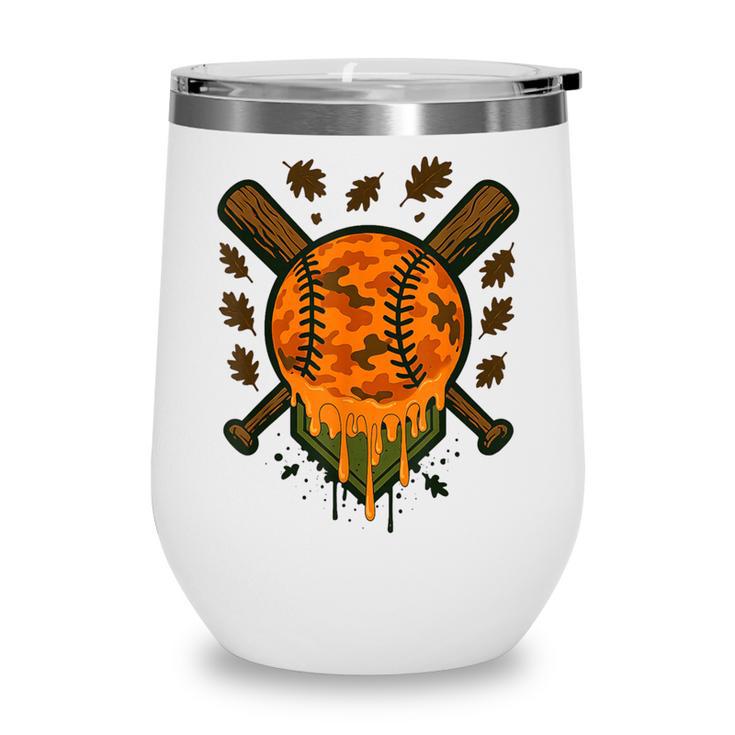 Baseball Drip Ice Cream Dripping Blaze Hunter Orange Camo Wine Tumbler