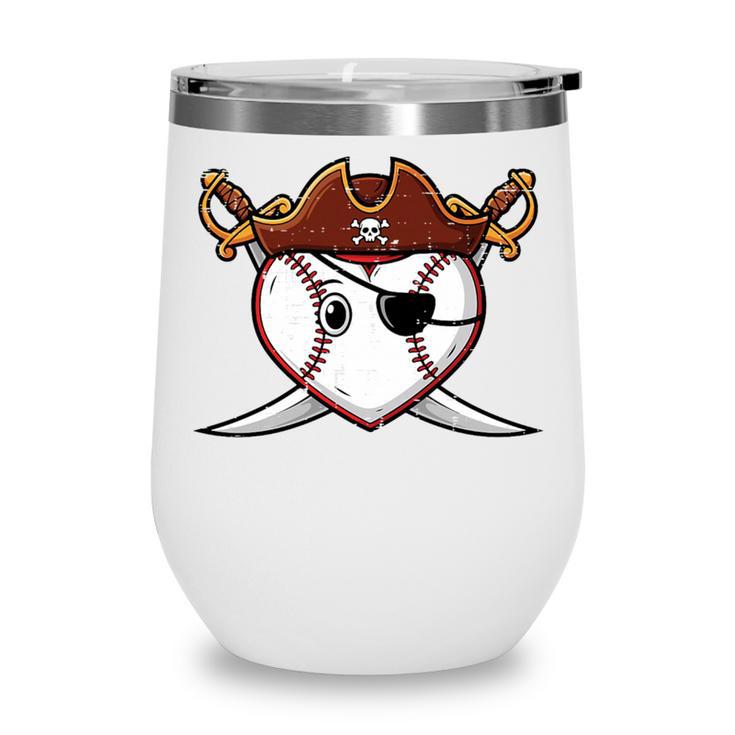 Baseball Heart Pirate Hat Crossed Swords Men Boys Kids Youth Premium Tri-Blend Wine Tumbler