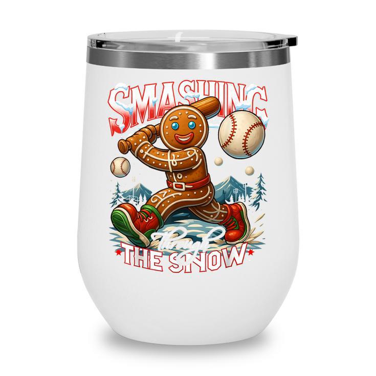 Baseball Player Christmas Gingerbread Smashing Through Snow Wine Tumbler