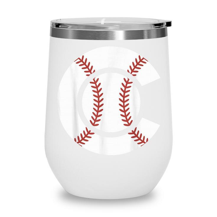Baseball Sport Player Graphic Monogram Initial Letter C Wine Tumbler