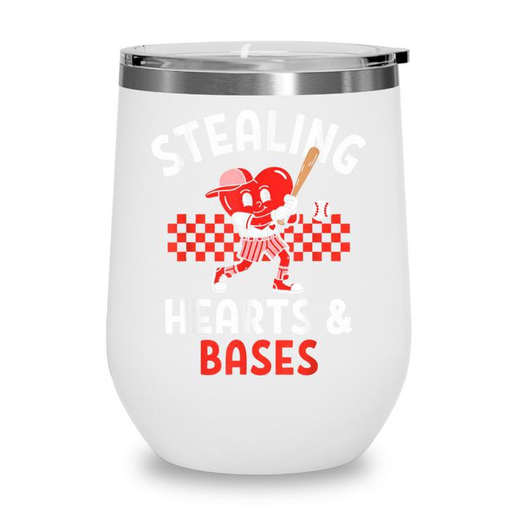 Boys Baseball Valentines Day Stealing Hearts Valentine Kids Wine Tumbler