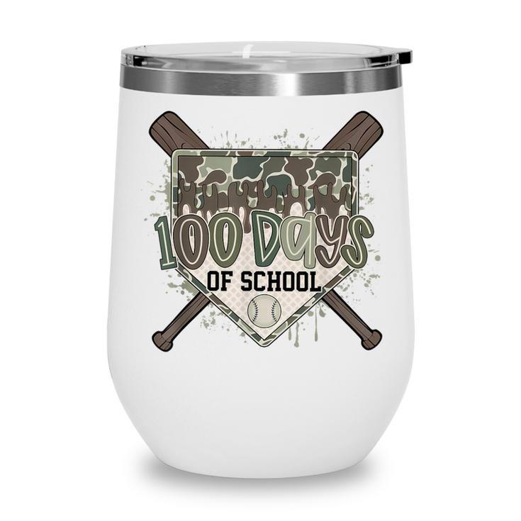 Camo 100 Days Of School Baseball Home Plate Drip Boy Kids Wine Tumbler
