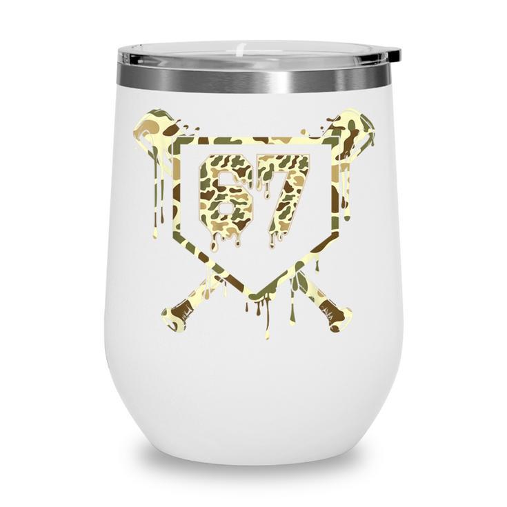 Camo Baseball Ice Cream Drip Number 67 Player 67th Birthday Wine Tumbler