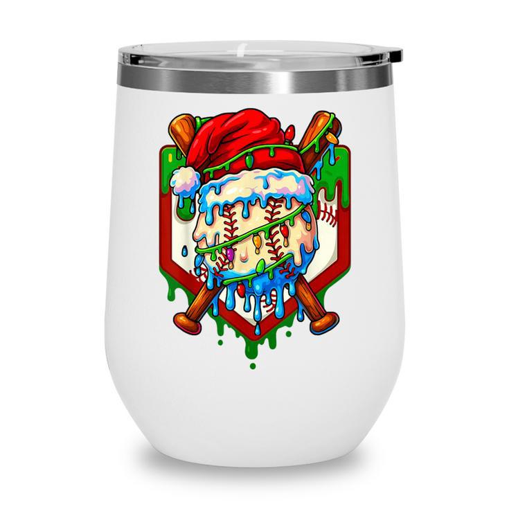 Christmas Baseball Ice Cream Drip Santa Baseball Player Kids Wine Tumbler Christmas Baseball Ice Cream Drip Santa Baseball Player Kids Wine Tumbler