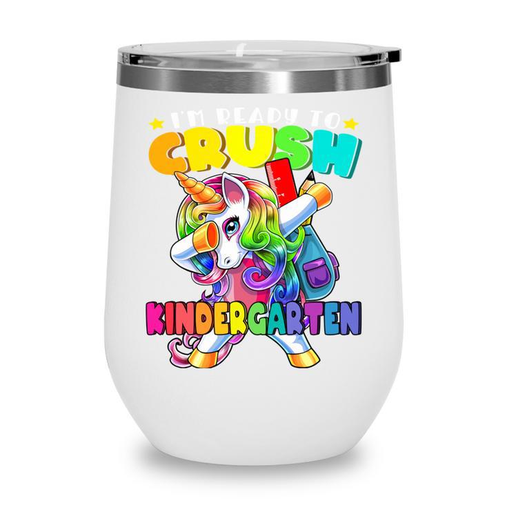 Crush Kindergarten Dabbing Unicorn Back To School Girls Performance Wine Tumbler