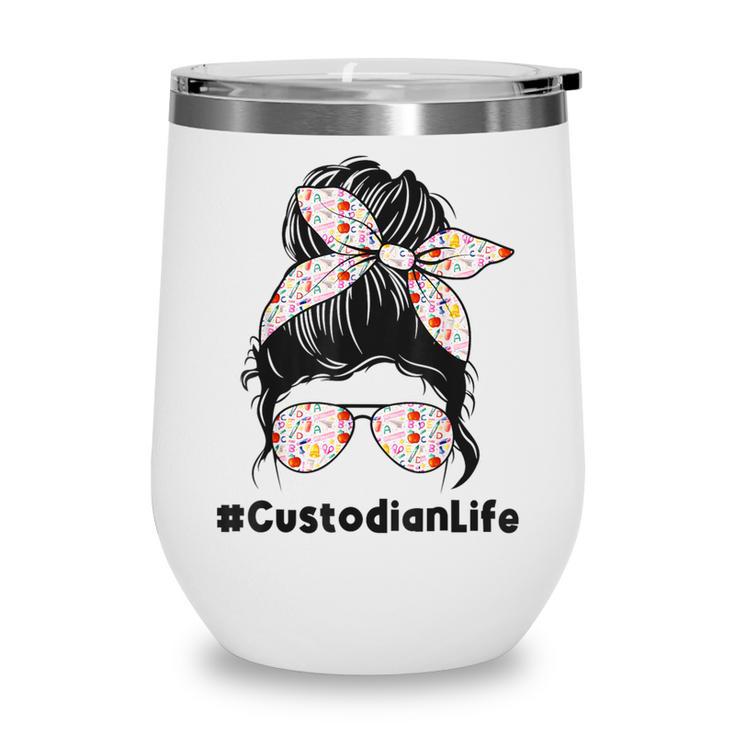Custodian Life Messy Bun Hair Glasses Leopard Back To School Wine Tumbler