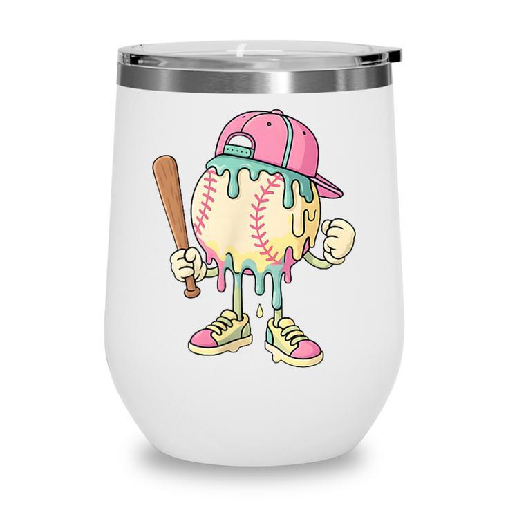 Cute Baseball Ice Cream Drip For Girls & Boys 2 Sides Wine Tumbler