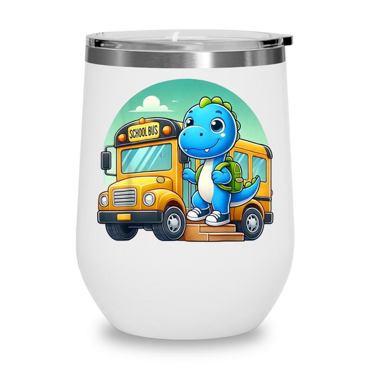 Dinosaur Kids Riding a Bus Back To School Ready To Crush Wine Tumbler Dinosaur Kids Riding a Bus Back To School Ready To Crush Wine Tumbler
