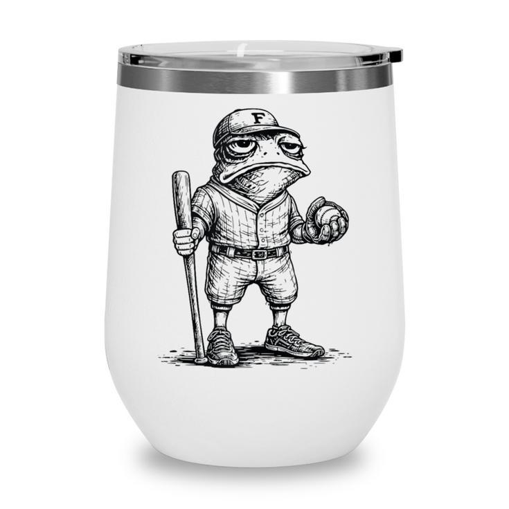 Frog Basketbal Men Women Grumpy Frog Playing Baseball Wine Tumbler