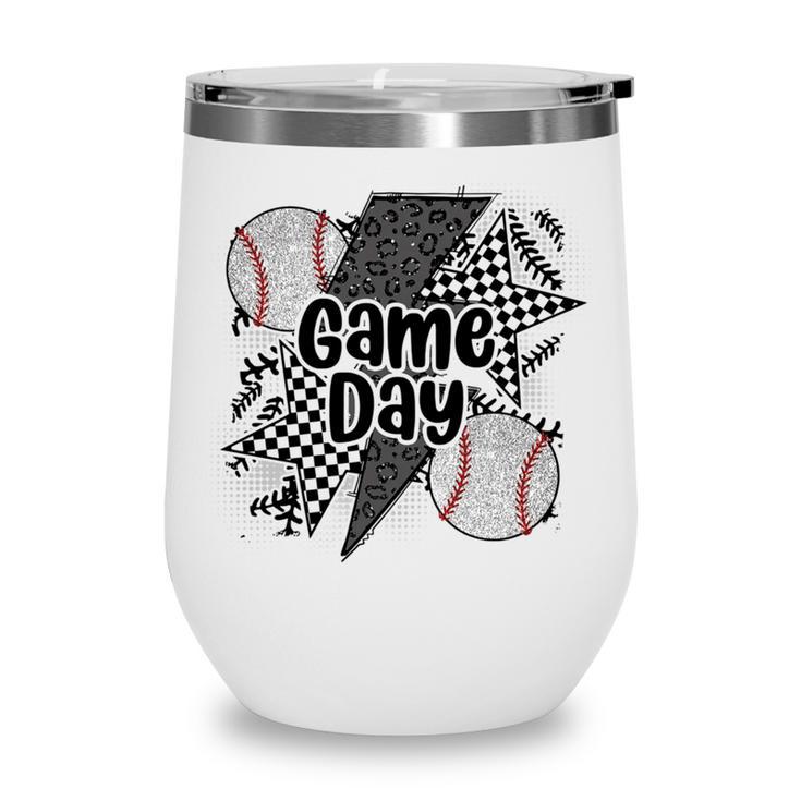 Game Day Baseball Retro Checkered Baseball Wine Tumbler