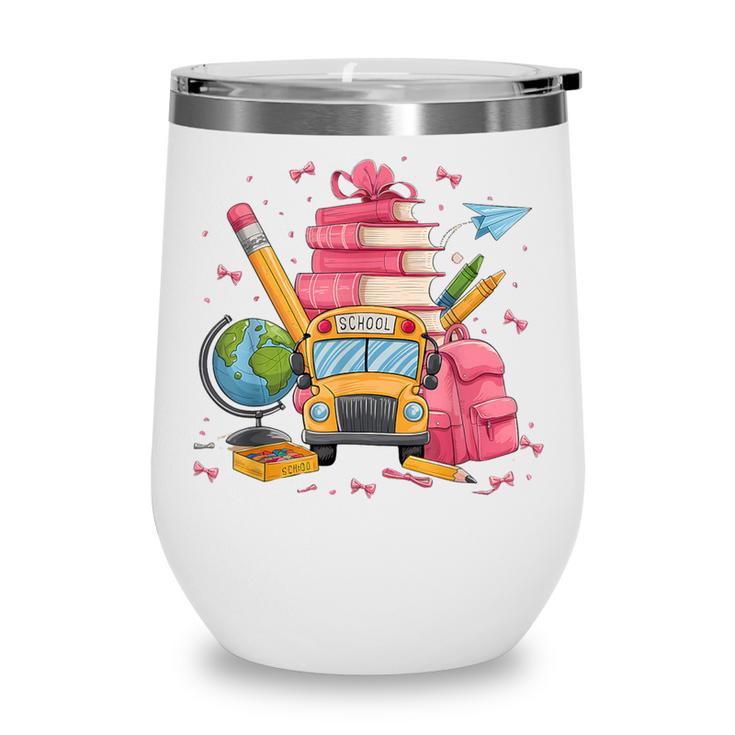 Girls Cute Pink Bows Coquette Aesthetic Back To School Wine Tumbler