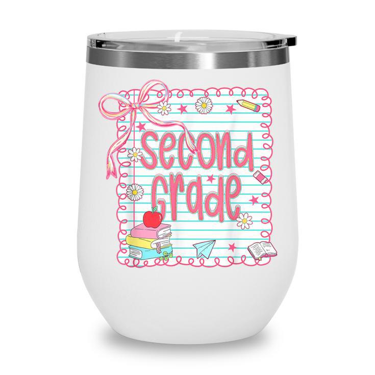 Girls Second Grade Coquette Bow Pink Preppy Back To School Wine Tumbler