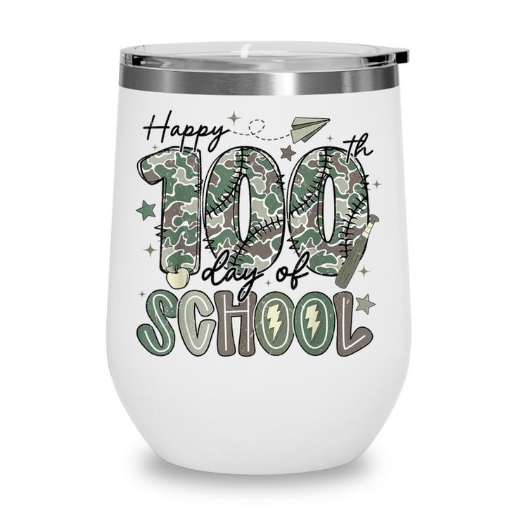 Happy 100th Day Of School Baseball Camo Boys Kids Toddler Wine Tumbler