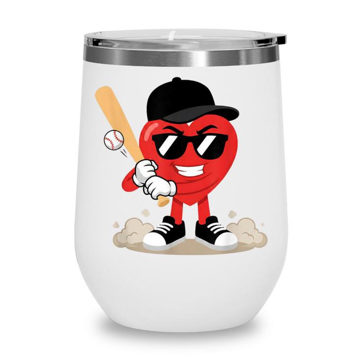 Heart Playing Baseball Valentine Baseball Wine Tumbler