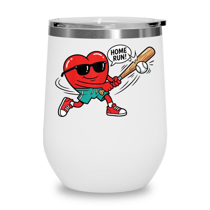 Heart Valentines Day Baseball Men Boys Kids Teens Wine Tumbler