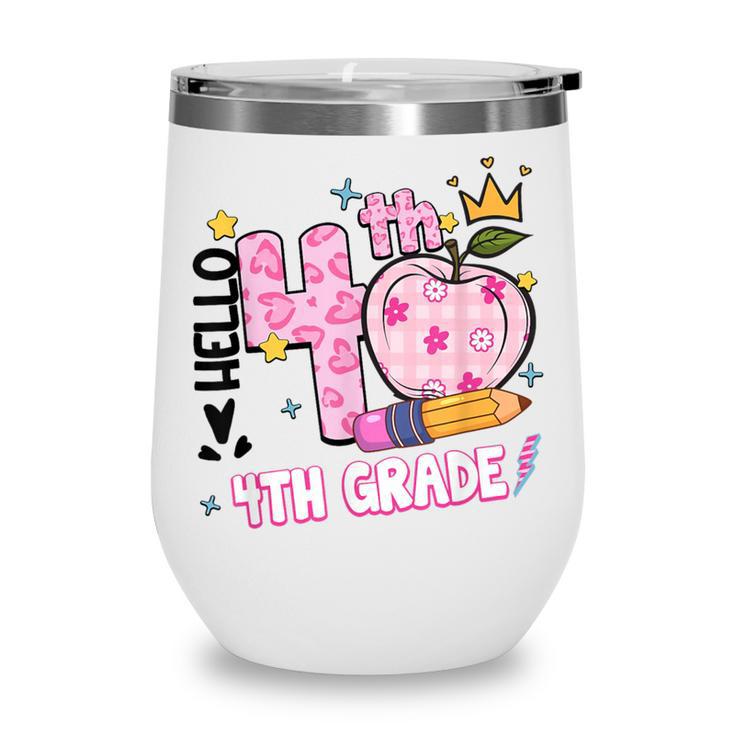 Hello Fourth 4th Grade Leopard Tie Dye Girl Back To School Wine Tumbler