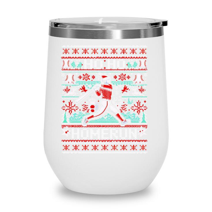 Ho Ho Homerun Baseball Ugly Christmas Sweater Party Hitter Wine Tumbler