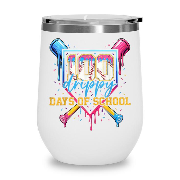HUGvyn 100 Drippy Days Of School Baseball Ice Cream 100 Days Wine Tumbler HUGvyn 100 Drippy Days Of School Baseball Ice Cream 100 Days Wine Tumbler