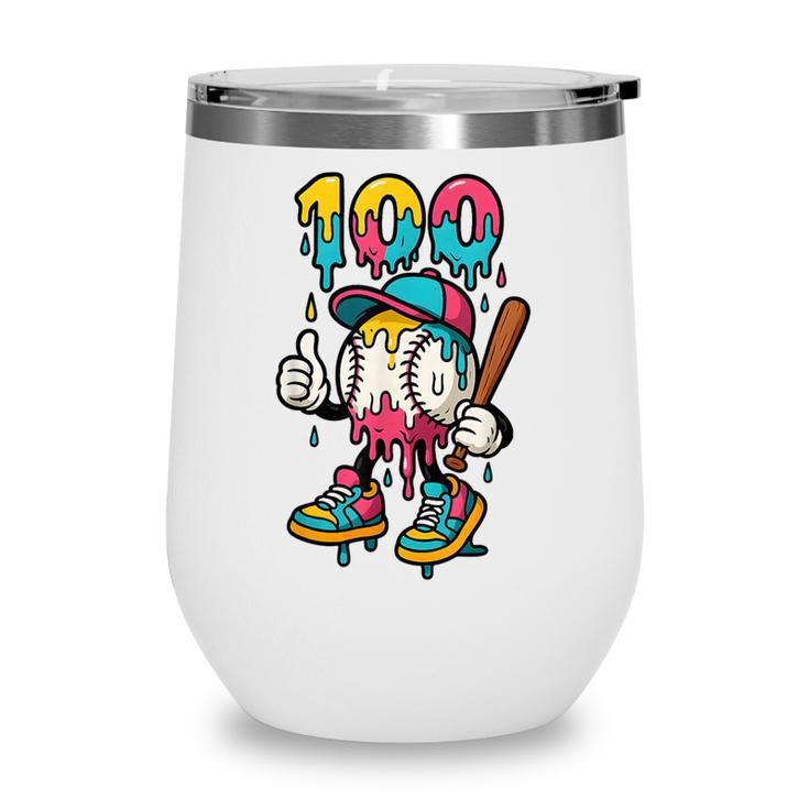 Ice Cream Drip Baseball Party 100 Days Of School Teacher Wine Tumbler