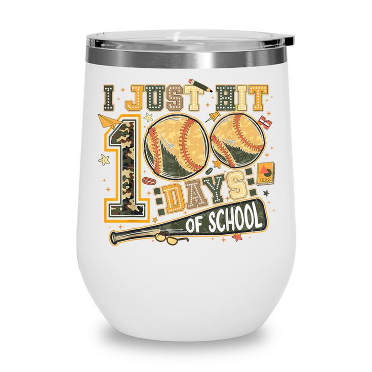 I Just Hit 100 Days Of School Camo Baseball Boy Kids Teacher Wine Tumbler