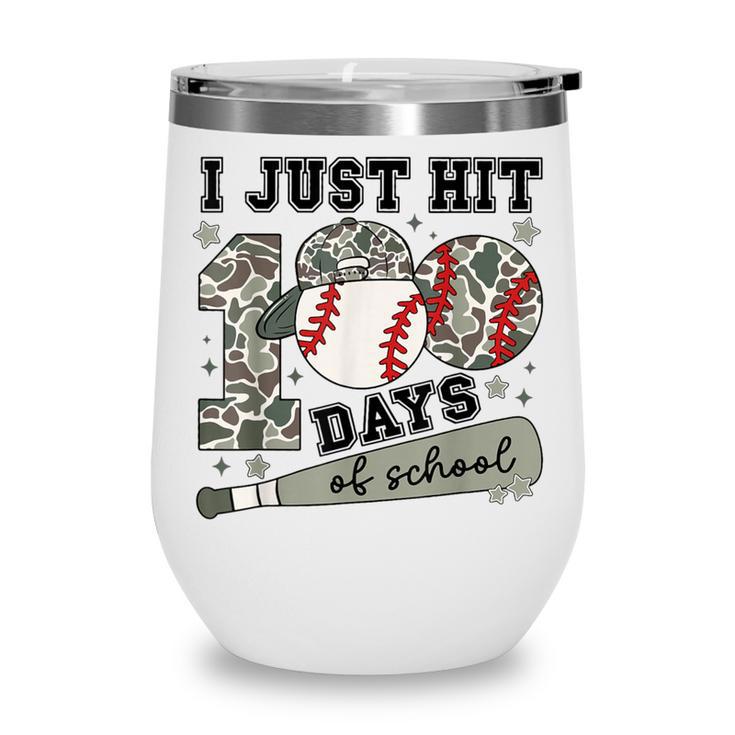 I Just Hit 100 Days Of School Camo Baseball 100 Days Smarter Wine Tumbler