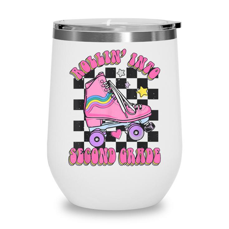 Kids Back To School Skating Rollin Into Second 2nd Grade Wine Tumbler