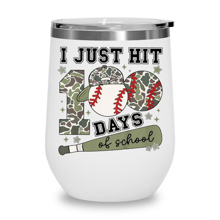 Kids I Just Hit 100 Days Boys 100 Days Of School Baseball Kids Wine Tumbler