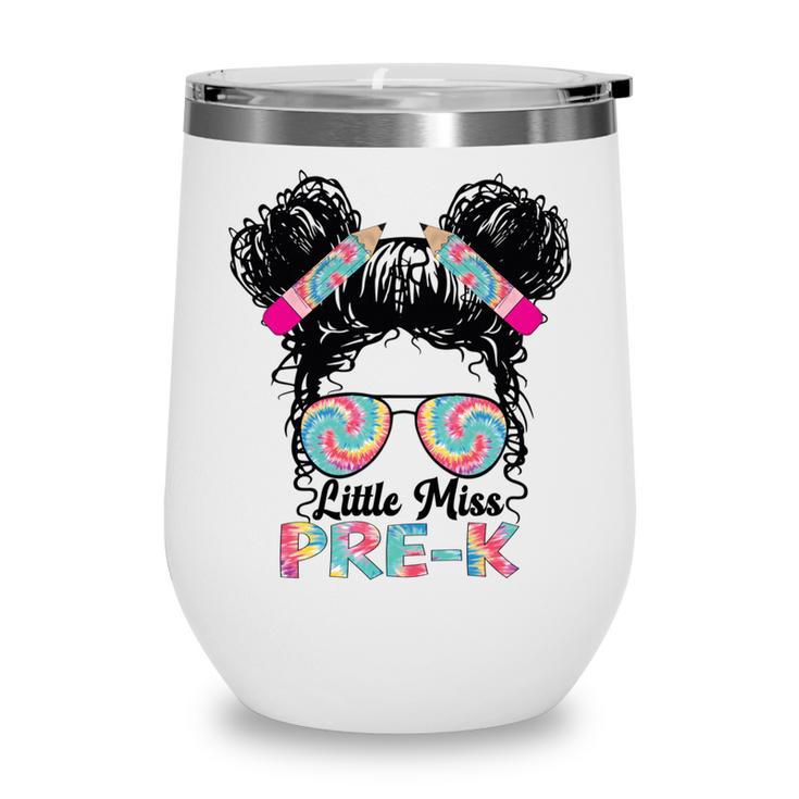 Little Miss Pre-K Girls Back To School Messy Bun Performance Wine Tumbler