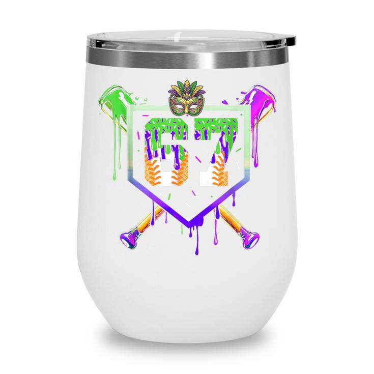 Mardi Gras Baseball Carnival Party Ice Cream Drip Boys Wine Tumbler