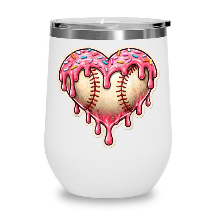 Melting Baseball Drip Heart Softball Player Lover Ice Cream Wine Tumbler