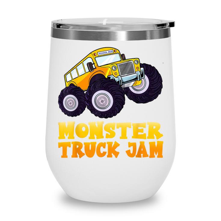 Monster Truck Jam School Bus Yellow Back To School Toddlers Wine Tumbler