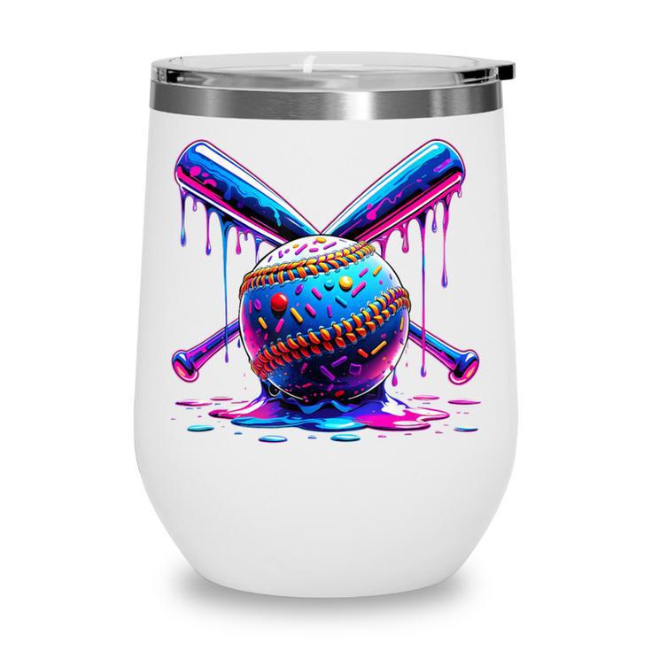Neon Dripping Baseball And Bats Colorful Sports Art Wine Tumbler