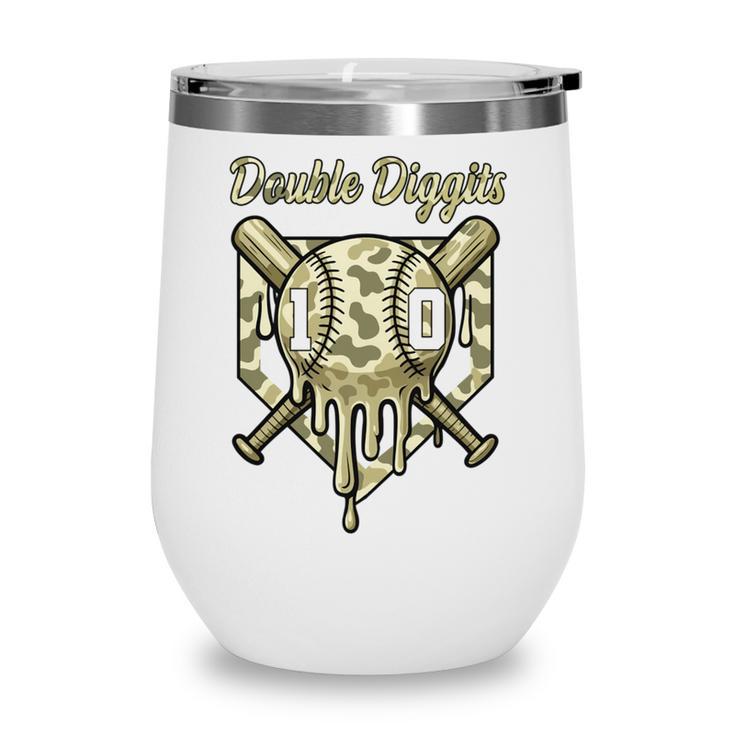 Old School Camo Baseball Drip Double Digits 10th Birthday Wine Tumbler