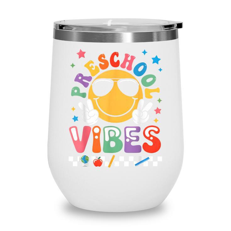 Preschool Vibes Groovy Back To School Girls Kids Wine Tumbler