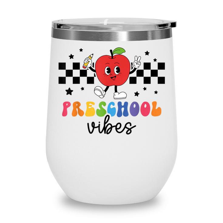 Preschool Vibes Retro Groovy Apple Back To School Wine Tumbler