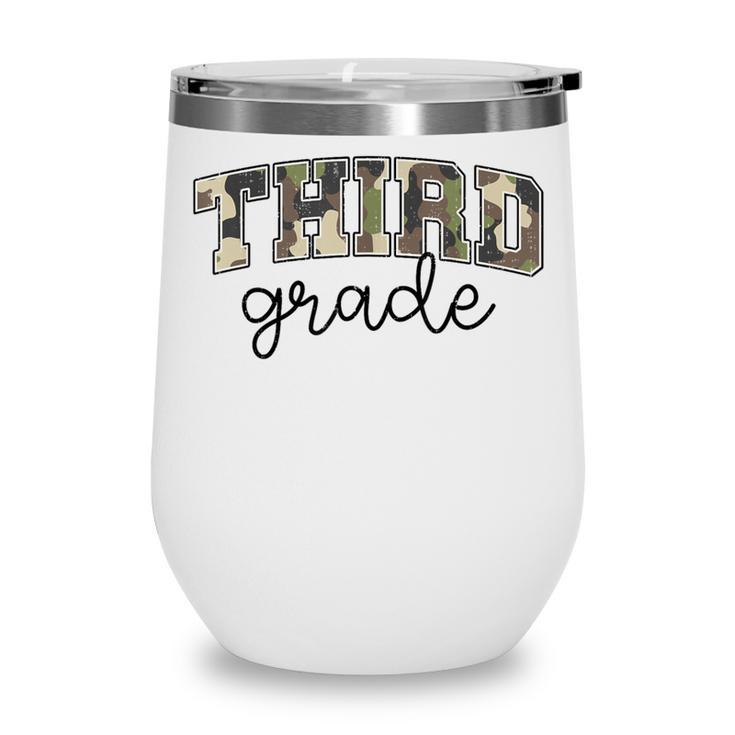 Retro Third Grade Old Camo Back To School Girl Boy 3rd Grade Wine Tumbler