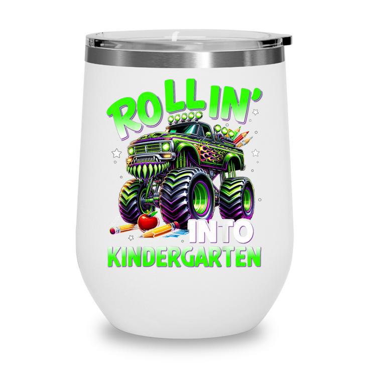 Rollin' Into Kindergarten Monster Truck Back To School Boys Wine Tumbler