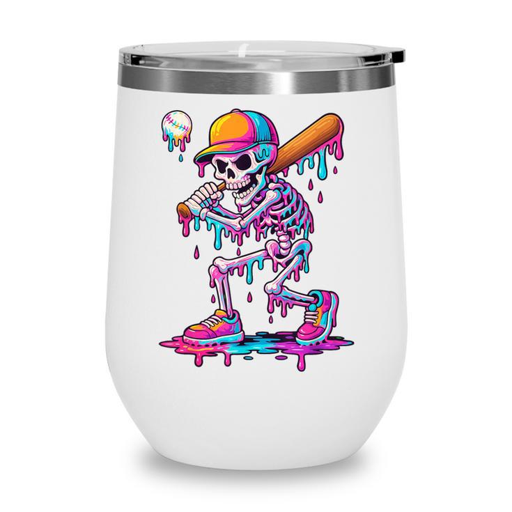 Skelton Playing Baseball Halloween Baseball Drip Boys Kids Wine Tumbler