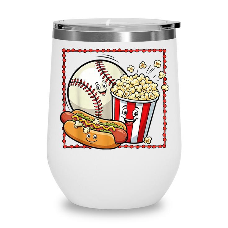 Smiling Baseball Popcorn And Hot-Dog Cartoon Apparel Wine Tumbler Smiling Baseball Popcorn And Hot-Dog Cartoon Apparel Wine Tumbler