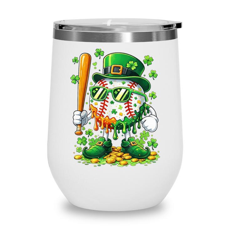 St Patricks Day Baseball Ice Cream Baseball Player Cartoon Wine Tumbler