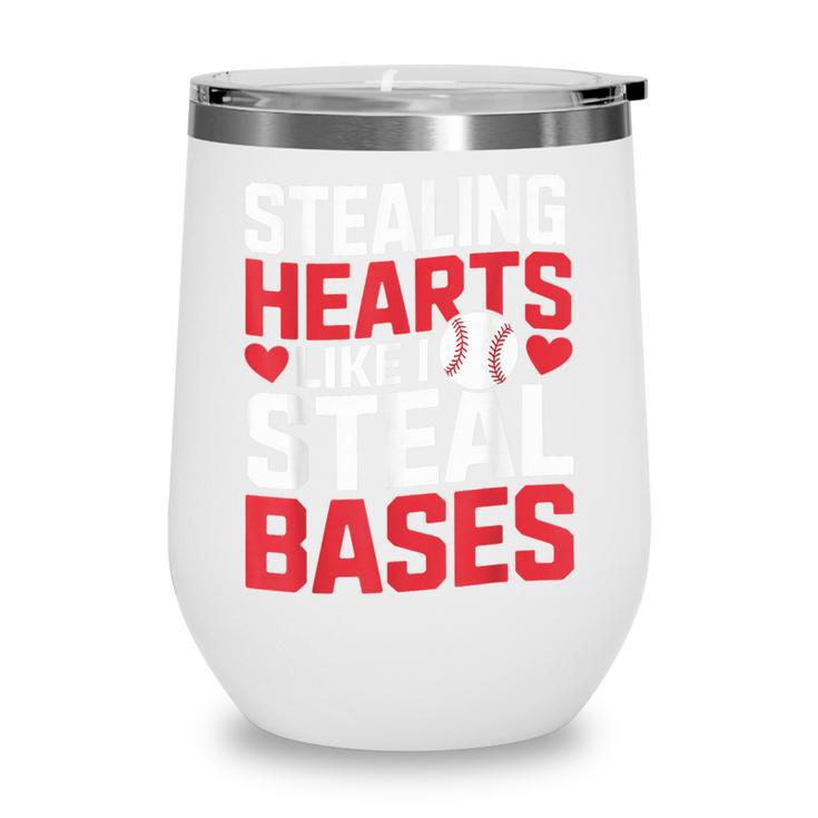 Stealing Hearts Like I Steal Bases Cute Baseball Kids Wine Tumbler