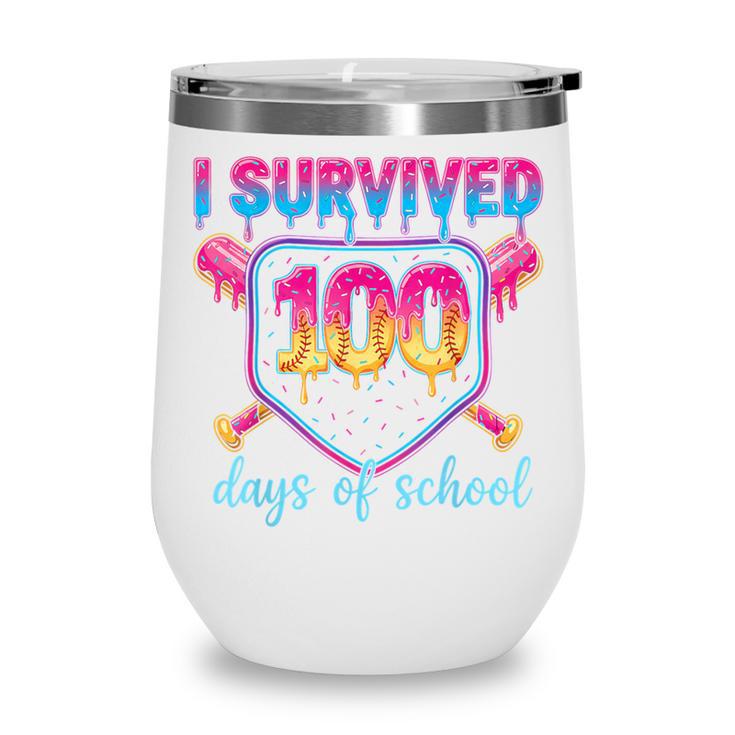 I Survived 100 Days Of School Baseball 100th Day Kids Girls Wine Tumbler I Survived 100 Days Of School Baseball 100th Day Kids Girls Wine Tumbler