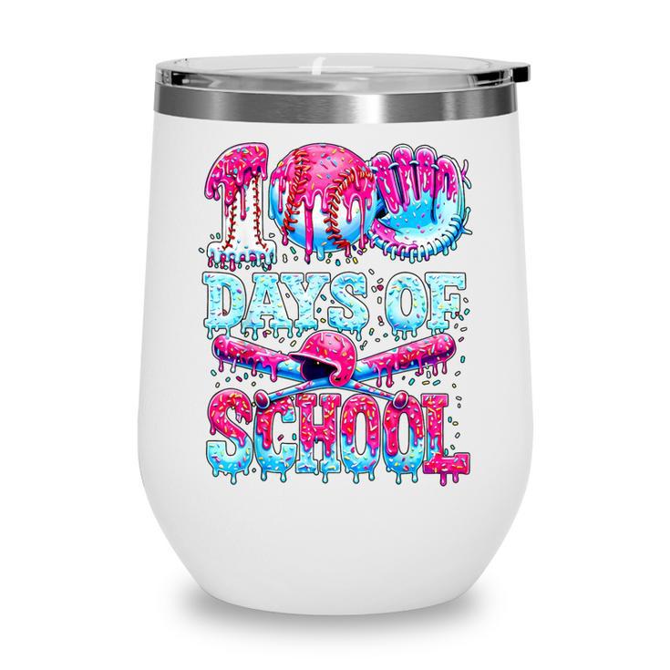 Survived 100 Days Of School Baseball Ice Cream Drip Boy Kids Wine Tumbler