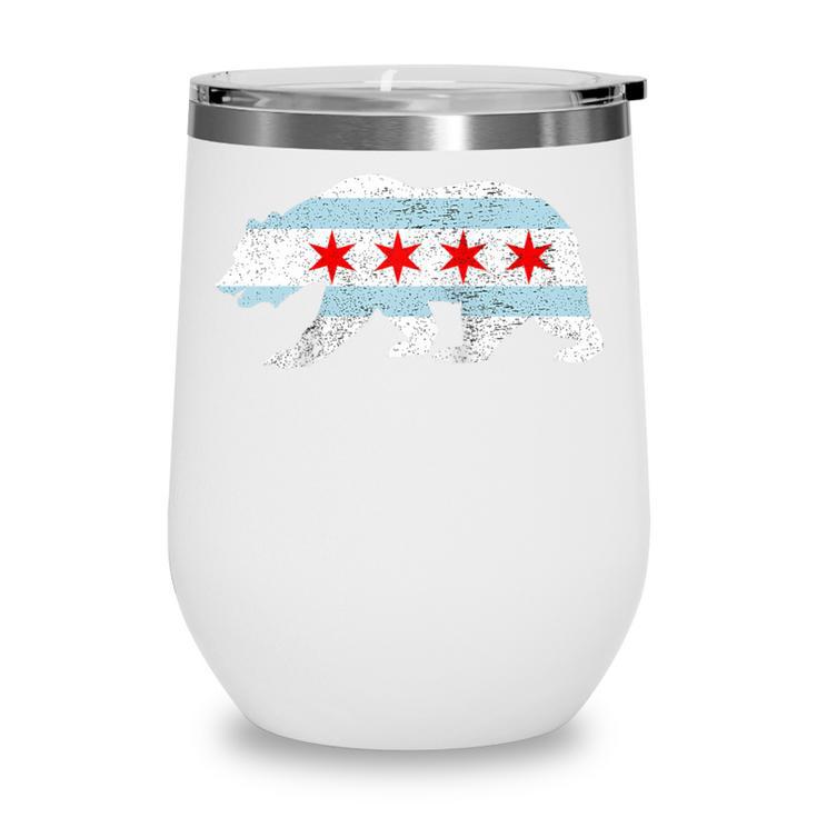 Sweet Vintage Retro Chicago City Flag Bear Print Raglan Baseball Tee Wine Tumbler