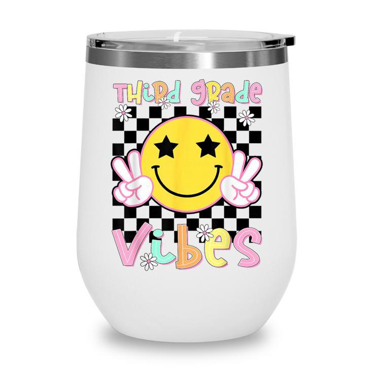 Third Grade Vibes Groovy Smile Face Back To School Girl Kid Wine Tumbler