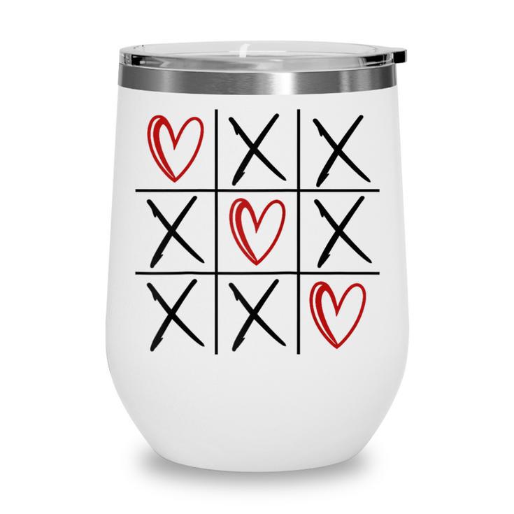 Tic Tac Toe Love Hearts Romantic Valentine Raglan Baseball Tee Wine Tumbler