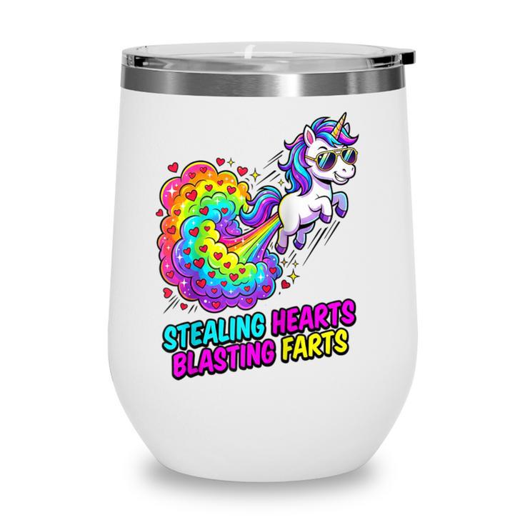 Unicorn Fart Valentine Stealing Hearts Blasting Farts Raglan Baseball Tee Wine Tumbler