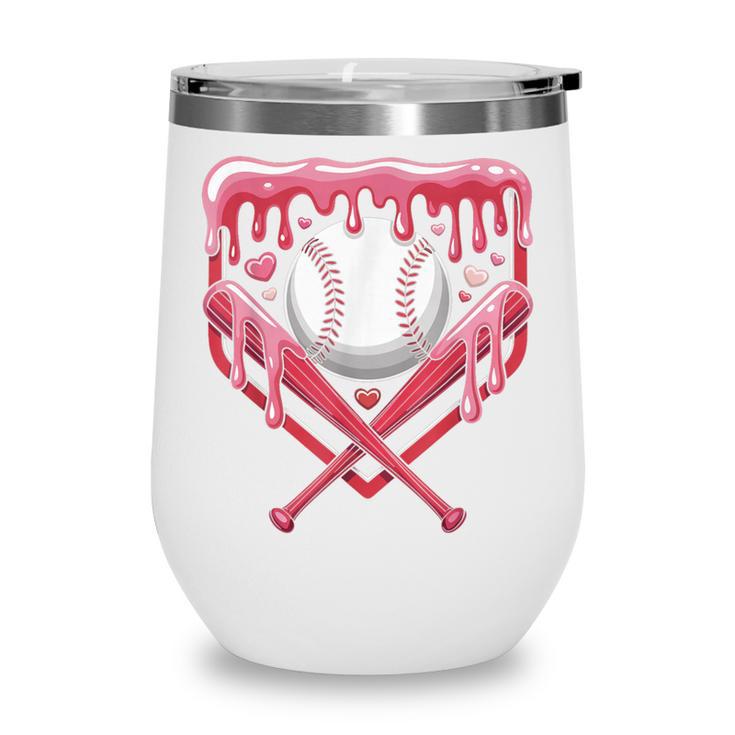 Valentines Baseball Boys Ice Cream Drip Heart Youth Kids Wine Tumbler