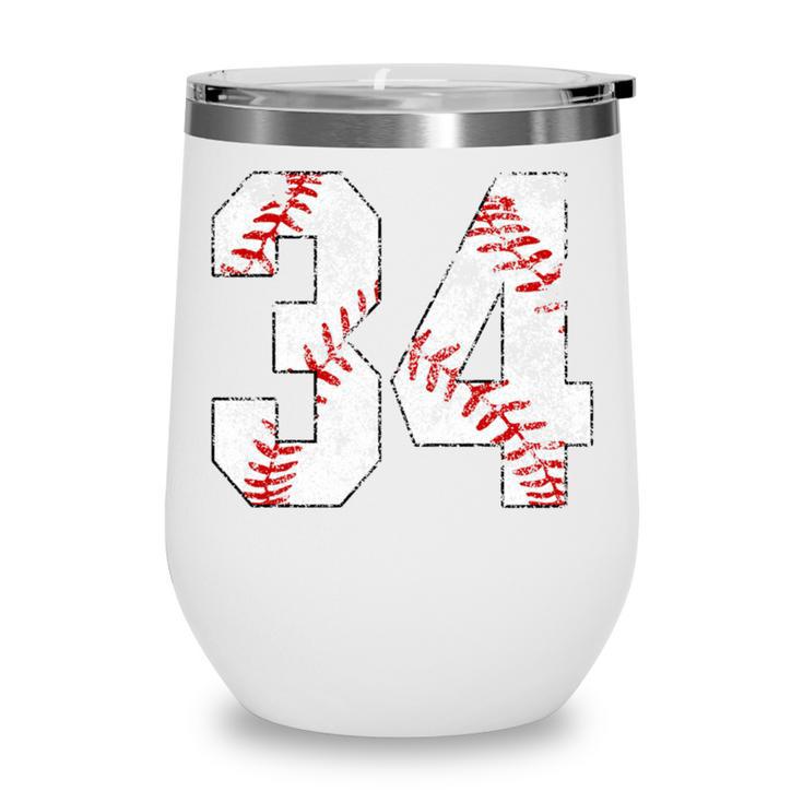 Vintage Distressed Baseball Number 34 Jersey Player Uniform Wine Tumbler