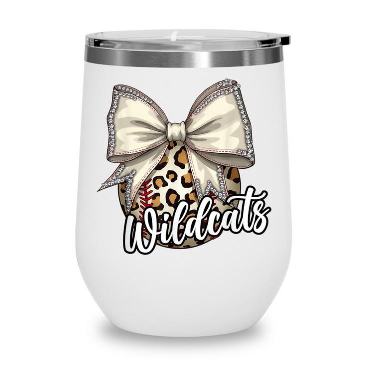 Wildcats Baseball Leopard Print Coquette Bow Mascot Game Day Wine Tumbler